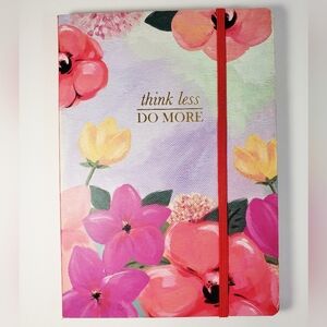 Floral Motivational Notebook with Red Elastic Band - Think Less Do More